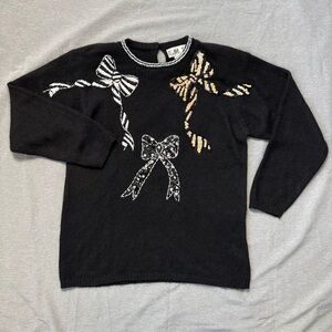 E.M.T Silk Angora Embellished Bow Sweater Black M Y2K